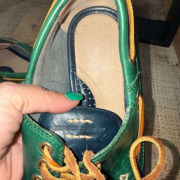 Frye Sully Boat  Leather Shoes Mens Size 8.5 M Green Navy Colorblock Loafers main image 4